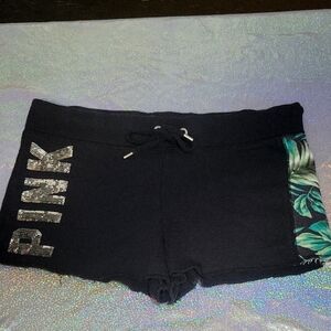 Y2k Pink VS Tropical Silver Sequin Bling Black Cotton Shorty Shorts SZ:M
